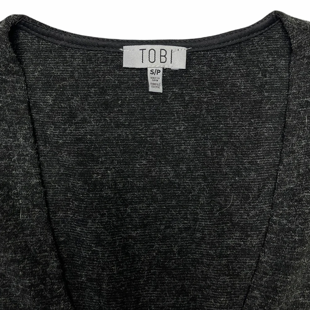 Tobi | Grey Long Sleeve V-Neck Fitted Knit Mini Dress S
